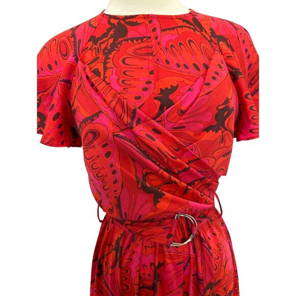Derek Lam 10 Crosby Red Print Belted Waist Long Avant Garde Dress NWOT 2 $550 - Picture 2 of 4